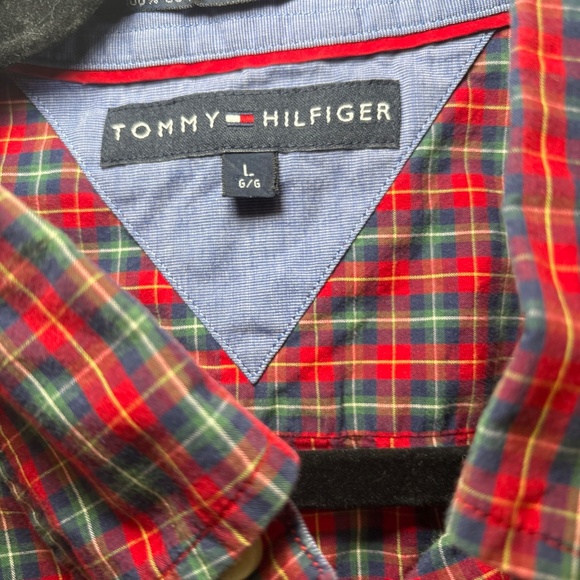 Vintage Tommy Hilfiger Men's Short Sleeve Red Checkered Button Down Shirt Size L - Picture 3 of 5